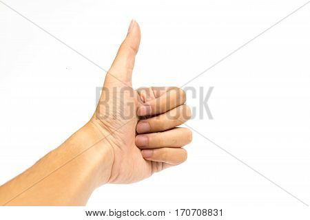 Hand with thumb upward. Ok signal. Ioslated image