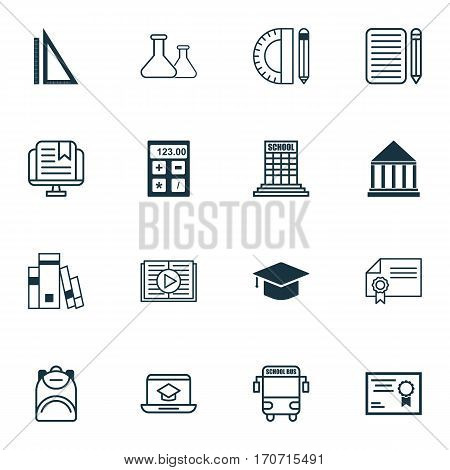 Set Of 16 School Icons. Includes Distance Learning, Education Center, Education Tools And Other Symbols. Beautiful Design Elements.
