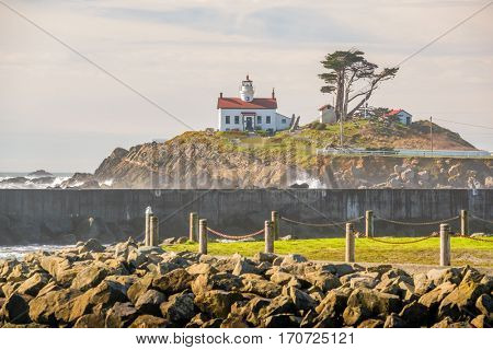 Battery Point Lighthouse at Pacific coast, built in 1856, California, USA