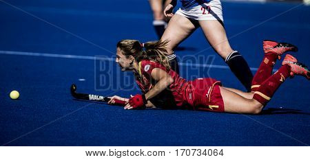 VALENCIA, SPAIN - FEBRUARY 5: Cristina Guinea during Hockey World League Round 2 match between Spain and Czech Republic at Betero Stadium on February 5, 2017 in Valencia, Spain