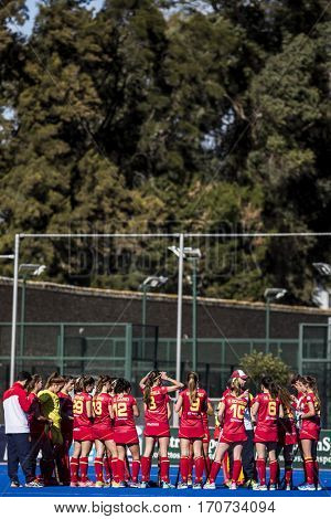 VALENCIA, SPAIN - FEBRUARY 5: Spanish team during Hockey World League Round 2 match between Spain and Czech Republic at Betero Stadium on February 5, 2017 in Valencia, Spain