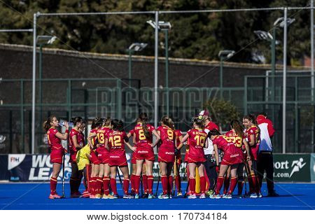VALENCIA, SPAIN - FEBRUARY 5: Spanish team during Hockey World League Round 2 match between Spain and Czech Republic at Betero Stadium on February 5, 2017 in Valencia, Spain