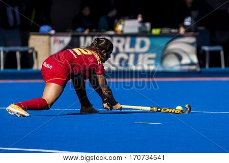 VALENCIA, SPAIN - FEBRUARY 5: Rocio Gutierrez during Hockey World League Round 2 match between Spain and Czech Republic at Betero Stadium on February 5, 2017 in Valencia, Spain