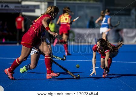 VALENCIA, SPAIN - FEBRUARY 5: Various players during Hockey World League Round 2 match between Spain and Czech Republic at Betero Stadium on February 5, 2017 in Valencia, Spain