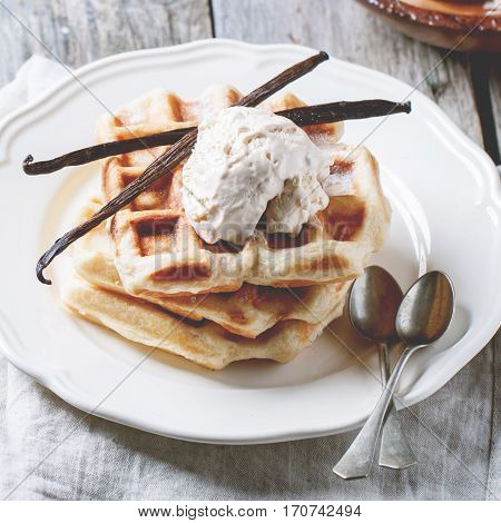 Waffles With Vanilla And Ice Cream