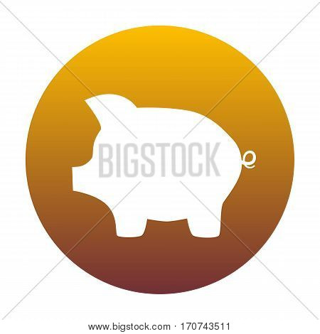Pig money bank sign. White icon in circle with golden gradient as background. Isolated.