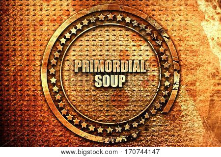 primordial soup, 3D rendering, text on metal