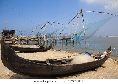 Chinesisch Fischnetz von Cochin in Kerala Zustand, Indien