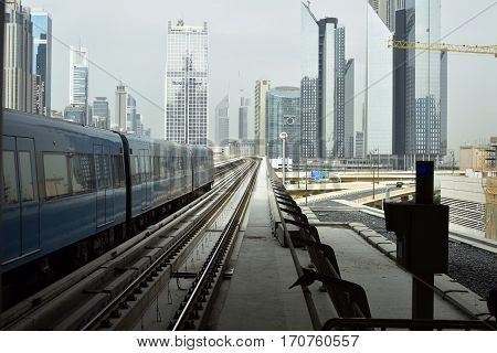 Dubai, United Arab Emirates - February 11, 2017, The Dubai Metro is a driverless, fully automated metro rail network in Dubai, United Arab Emirates