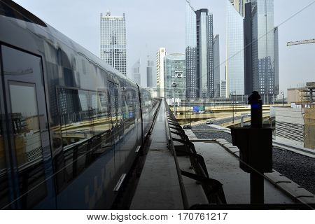 Dubai, United Arab Emirates - February 11, 2017, The Dubai Metro is a driverless, fully automated metro rail network in Dubai, United Arab Emirates