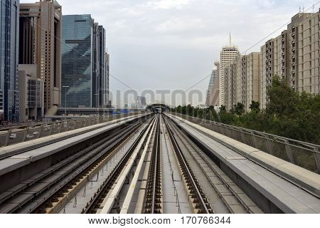 Dubai, United Arab Emirates - February 11, 2017, The Dubai Metro is a driverless, fully automated metro rail network in Dubai, United Arab Emirates