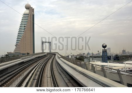 Dubai, United Arab Emirates - February 11, 2017, The Dubai Metro is a driverless, fully automated metro rail network in Dubai, United Arab Emirates