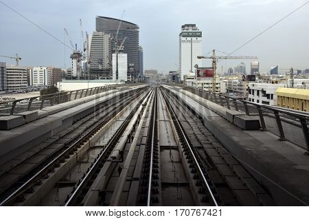 Dubai, United Arab Emirates - February 19, 2017, The Dubai Metro is a driverless, fully automated metro rail network in Dubai, United Arab Emirates