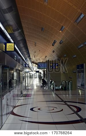 Dubai, United Arab Emirates - February 19, 2017, The Dubai Metro is a driverless, fully automated metro rail network in Dubai, United Arab Emirates