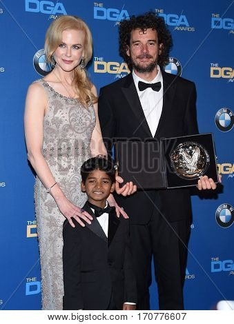 LOS ANGELES - FEB 04:  Garth Davis, Nicole Kidman and Sunny Pawar in the press room at the 69th Annual DGA Awards on February 4, 2017 in Beverly Hills, CA                