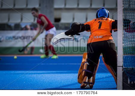 VALENCIA, SPAIN - FEBRUARY 7: (1) Bridget Azumah during Hockey World League Round 2 match between Ghana and Poland at Betero Stadium on February 7, 2017 in Valencia, Spain