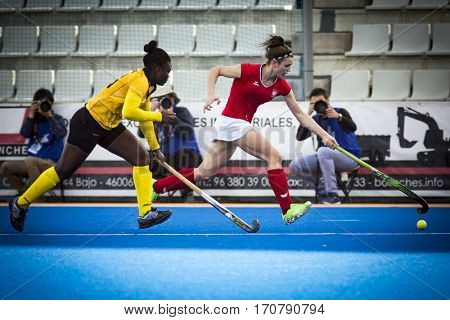 VALENCIA, SPAIN - FEBRUARY 7: Players during Hockey World League Round 2 match between Ghana and Poland at Betero Stadium on February 7, 2017 in Valencia, Spain