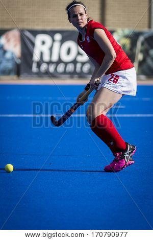 VALENCIA, SPAIN - FEBRUARY 7: Karolina Grochowalska during Hockey World League Round 2 match between Ghana and Poland at Betero Stadium on February 7, 2017 in Valencia, Spain