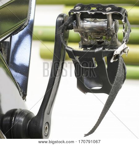 Close up treadle of fitness bike