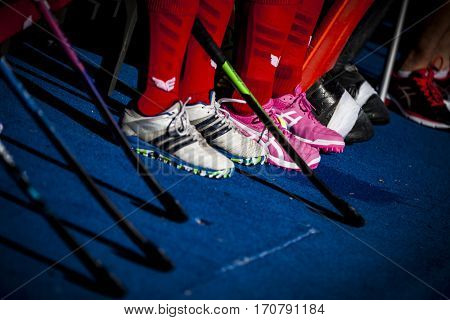 VALENCIA, SPAIN - FEBRUARY 7: Poland players during Hockey World League Round 2 match between Ghana and Poland at Betero Stadium on February 7, 2017 in Valencia, Spain
