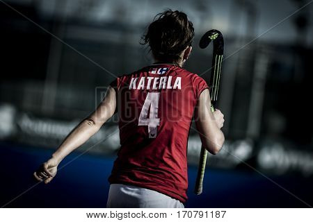 VALENCIA, SPAIN - FEBRUARY 7: Amelia Katerla during Hockey World League Round 2 match between Ghana and Poland at Betero Stadium on February 7, 2017 in Valencia, Spain
