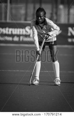 VALENCIA, SPAIN - FEBRUARY 7: Elizabeth Popku during Hockey World League Round 2 match between Ghana and Poland at Betero Stadium on February 7, 2017 in Valencia, Spain