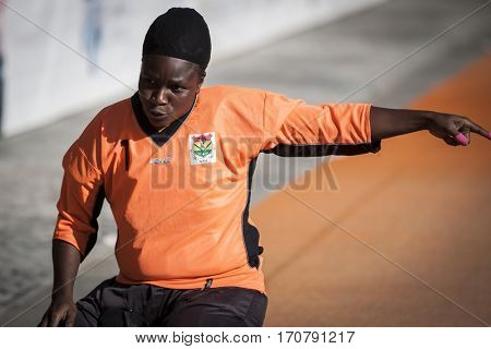 VALENCIA, SPAIN - FEBRUARY 7: Bridget Azumah during Hockey World League Round 2 match between Ghana and Poland at Betero Stadium on February 7, 2017 in Valencia, Spain