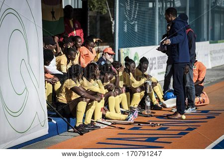 VALENCIA, SPAIN - FEBRUARY 7: Ghana players during Hockey World League Round 2 match between Ghana and Poland at Betero Stadium on February 7, 2017 in Valencia, Spain