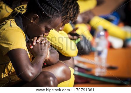 VALENCIA, SPAIN - FEBRUARY 7: Ghana player during Hockey World League Round 2 match between Ghana and Poland at Betero Stadium on February 7, 2017 in Valencia, Spain