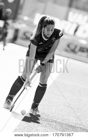 VALENCIA, SPAIN - FEBRUARY 7: Maria Lopez during Hockey World League Round 2 match between Spain and Turkey at Betero Stadium on February 7, 2017 in Valencia, Spain