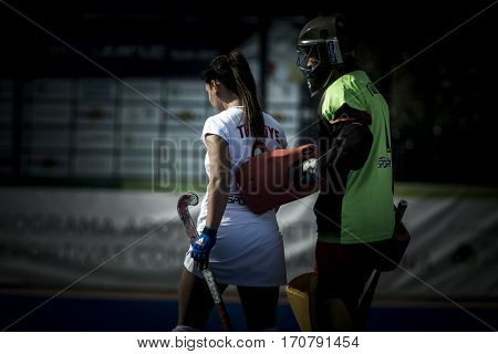 VALENCIA, SPAIN - FEBRUARY 7: Turkish players during Hockey World League Round 2 match between Spain and Turkey at Betero Stadium on February 7, 2017 in Valencia, Spain