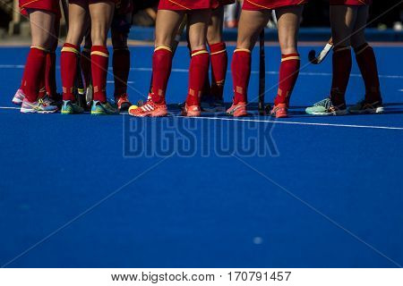 VALENCIA, SPAIN - FEBRUARY 7: Spanish players during Hockey World League Round 2 match between Spain and Turkey at Betero Stadium on February 7, 2017 in Valencia, Spain