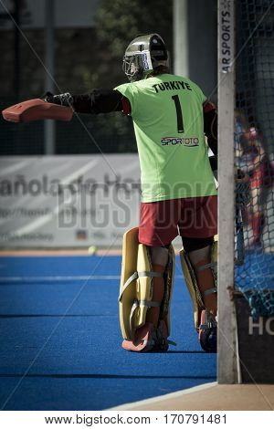 VALENCIA, SPAIN - FEBRUARY 7: Burcu Oztekin during Hockey World League Round 2 match between Spain and Turkey at Betero Stadium on February 7, 2017 in Valencia, Spain