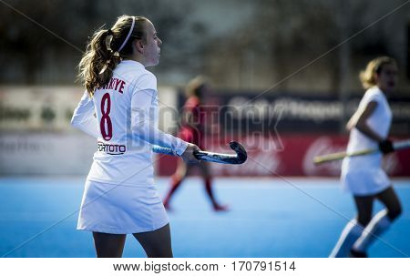 VALENCIA, SPAIN - FEBRUARY 7: Sinem Alpakan during Hockey World League Round 2 match between Spain and Turkey at Betero Stadium on February 7, 2017 in Valencia, Spain
