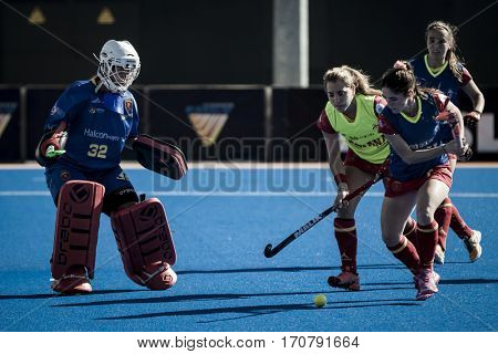 VALENCIA, SPAIN - FEBRUARY 7: Spanish players during Hockey World League Round 2 match between Spain and Turkey at Betero Stadium on February 7, 2017 in Valencia, Spain