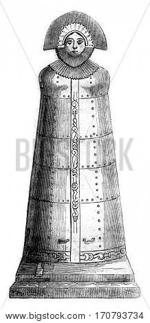 The Iron Lady, formerly in Nuremberg, now in the collection of Baron Diedrich, vintage engraved illustration. Magasin Pittoresque 1852.