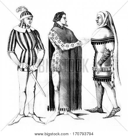 Varlet, costume Lords chamber and city, vintage engraved illustration. Magasin Pittoresque 1846.