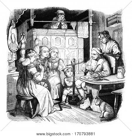 From Richter, vintage engraved illustration. Magasin Pittoresque 1852.
