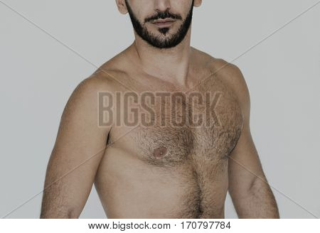 Middle Eastern Man Bare Chest Studio Portrait