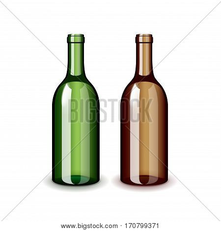 Two classic wine bottles isolated on white photo-realistic vector illustration