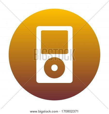 Portable music device. White icon in circle with golden gradient as background. Isolated.
