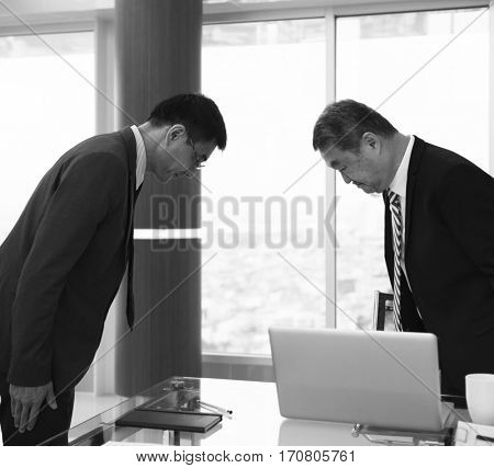 Business Partners Introductionary Handshake Bow