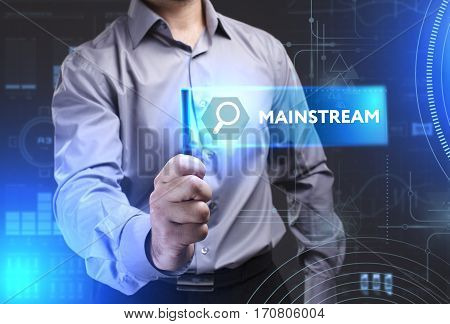 Business, Technology, Internet And Network Concept. Young Businessman Showing A Word In A Virtual Ta