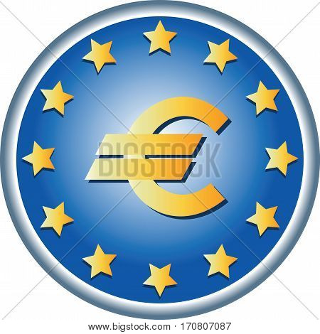 EU symbols. Round emblem. European Union Flag, the official colors and a symbol of money. Vector. logo design, sign book illustrations, brochures, leaflets, use on websites, gifts and cards.