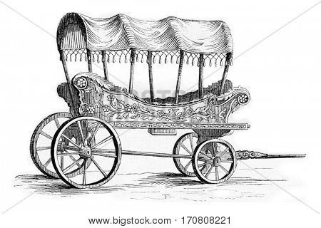 Araba car of Turkish women, vintage engraved illustration. Magasin Pittoresque 1842.