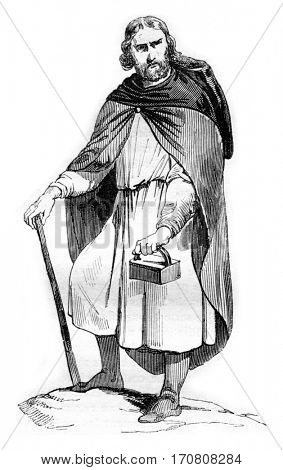 The bardocuculle, Gallic trip, vintage engraved illustration. Magasin Pittoresque 1842.