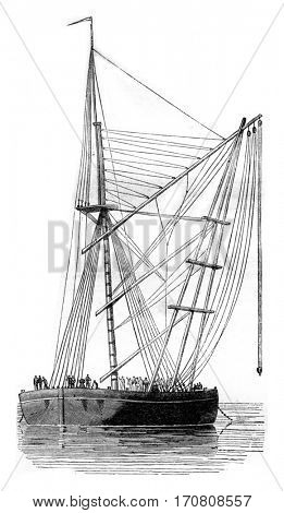 Machine mater of Rochefort, vintage engraved illustration. Magasin Pittoresque 1842.