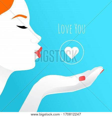 Girl sends an air kiss. Fashion vector illustration.
