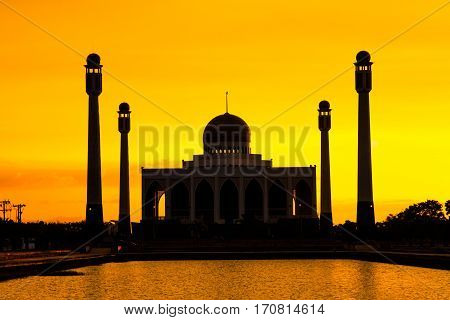 Landscape of Center Mosque Songkhla in evening Thailand.