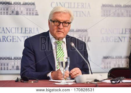 Buenos Aires, Argentina - Jun 2, 2016: Minister for Foreign Affairs of Germany Frank-Walter Steinmeier at a conference during his visit to Buenos Aires